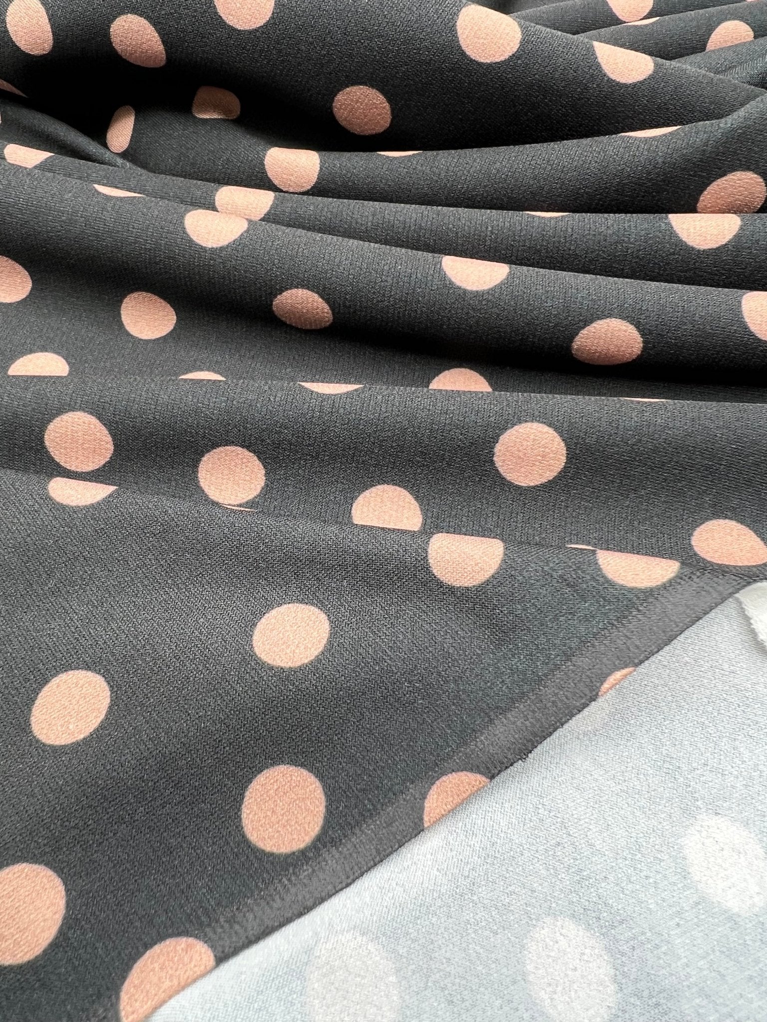 Black Stone Polka Spot Print ITY Fabric 2 Way Stretch - T9 Fabrics