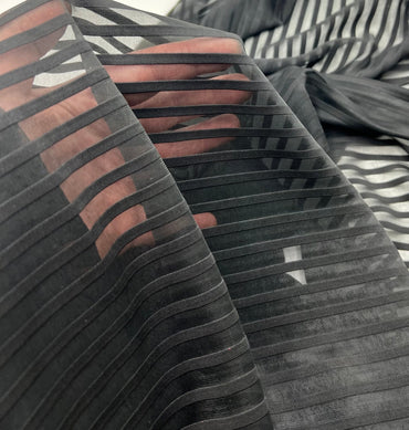 Black Stripe Mesh Fabric 2 Way Stretch - T9 Fabrics