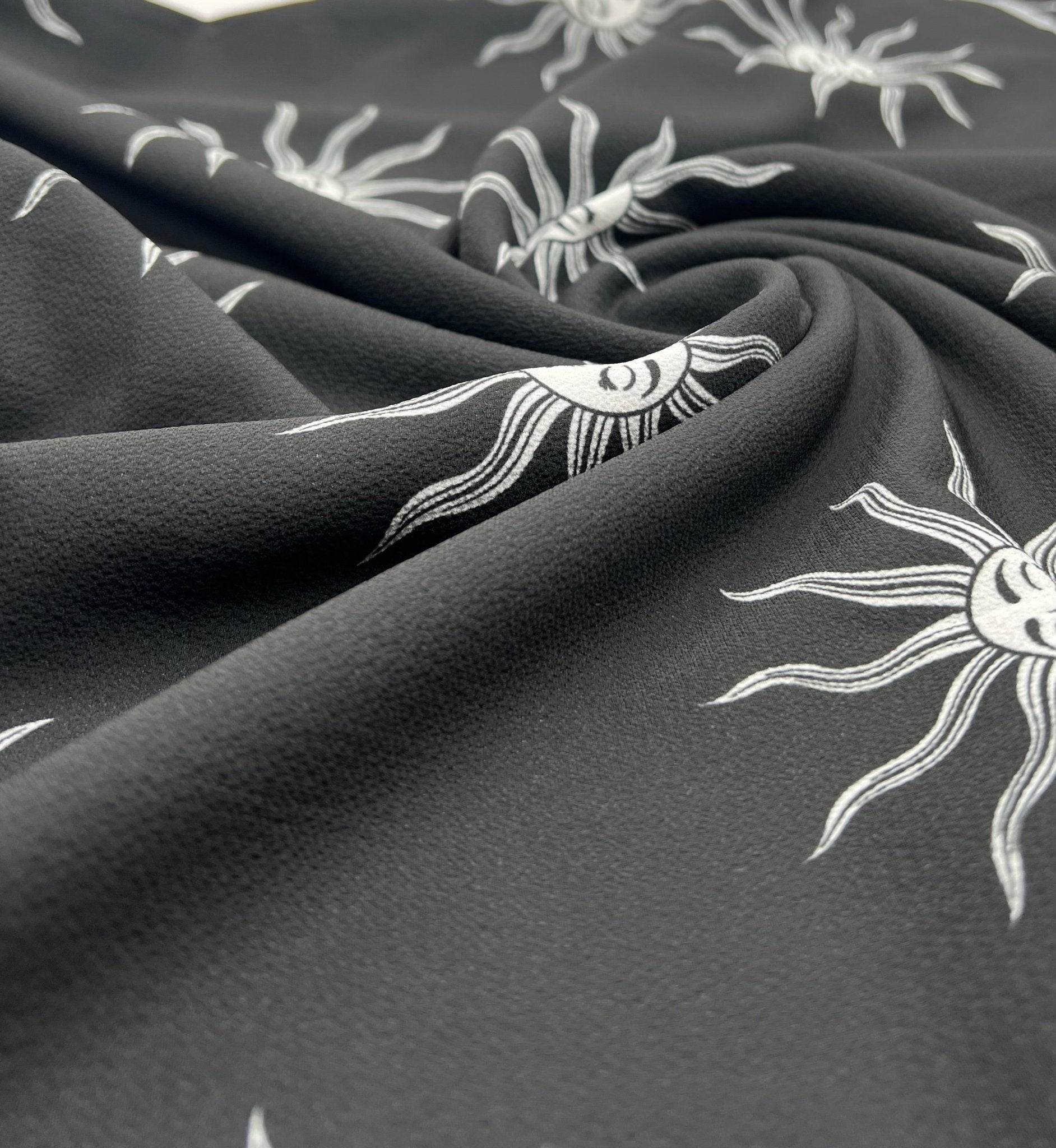Black Sun Print Lightweight Bubble Crepe Fabric - T9 Fabrics