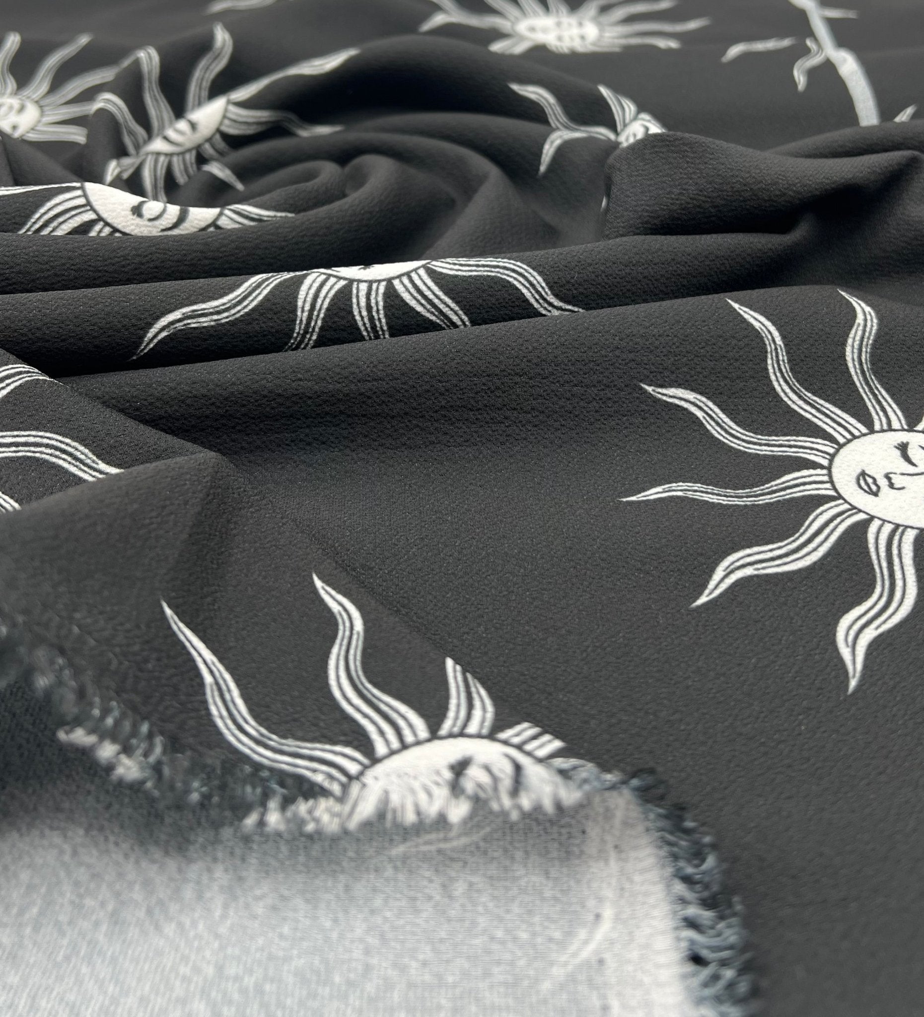 Black Sun Print Lightweight Bubble Crepe Fabric - T9 Fabrics
