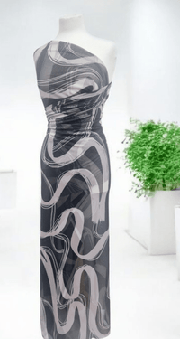 Black Swirl Print Mesh Fabric Stretch - T9 Fabrics