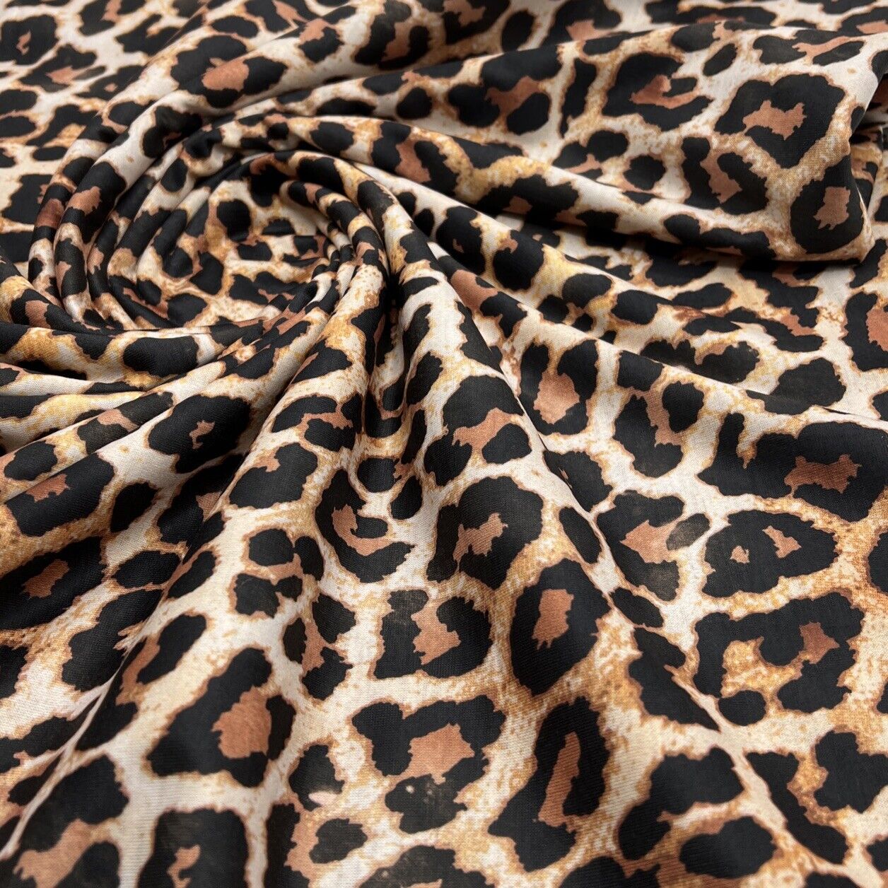 Black Tan Animal Print Spun Poly Stretch Fabric - T9 Fabrics