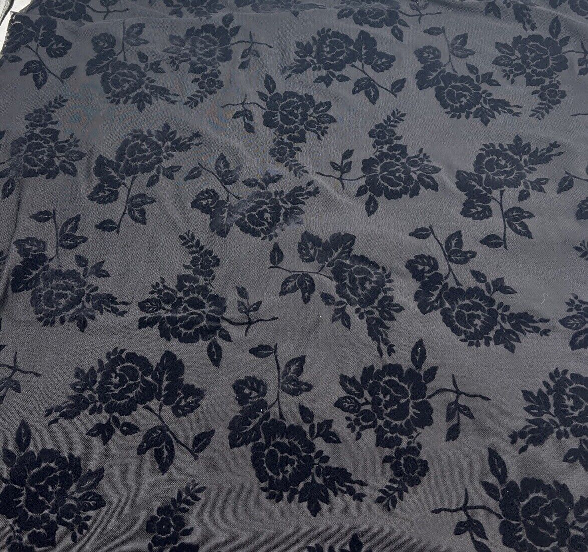 Black Textured Floral Mesh Fabric Stretch - T9 Fabrics