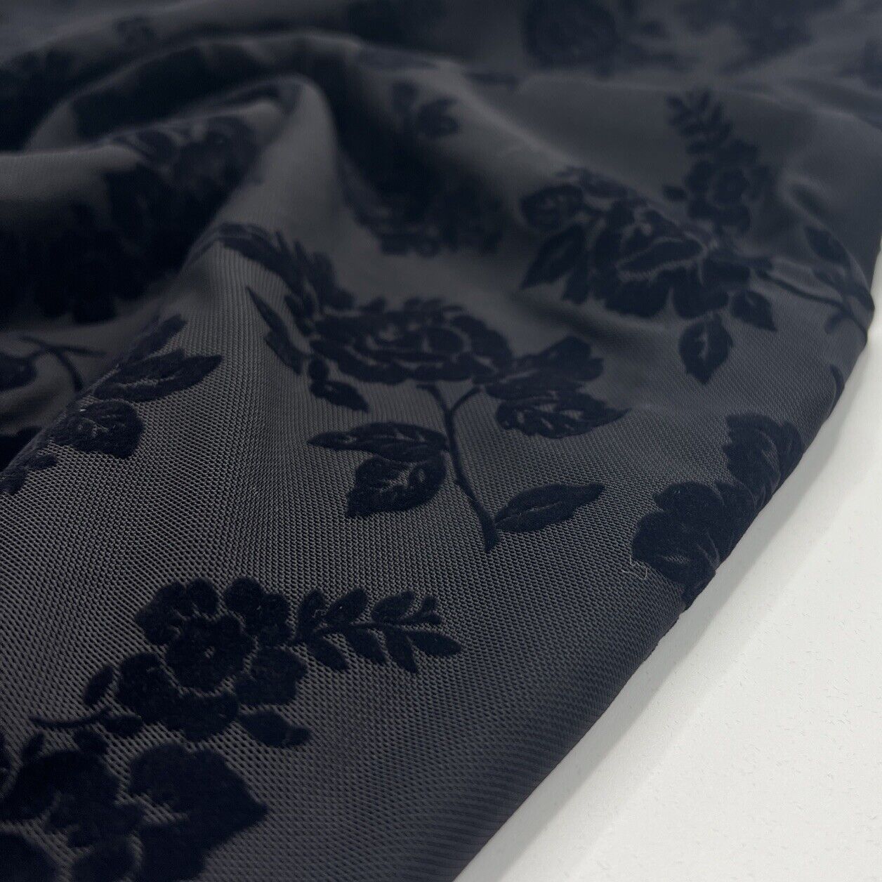 Black Textured Floral Mesh Fabric Stretch - T9 Fabrics