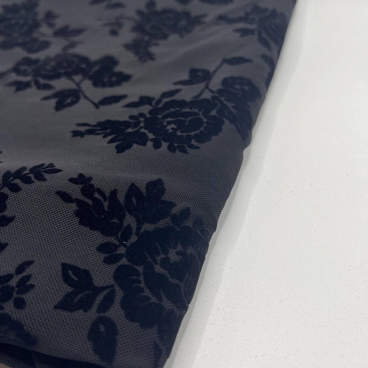 Black Textured Floral Mesh Fabric Stretch - T9 Fabrics