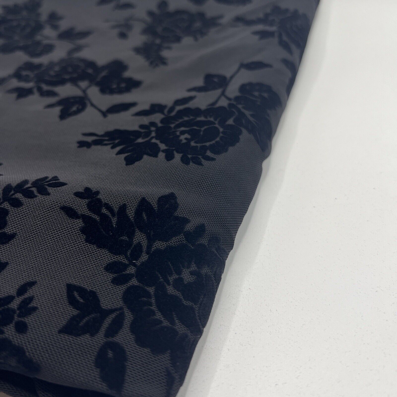 Black Textured Floral Mesh Fabric Stretch - T9 Fabrics