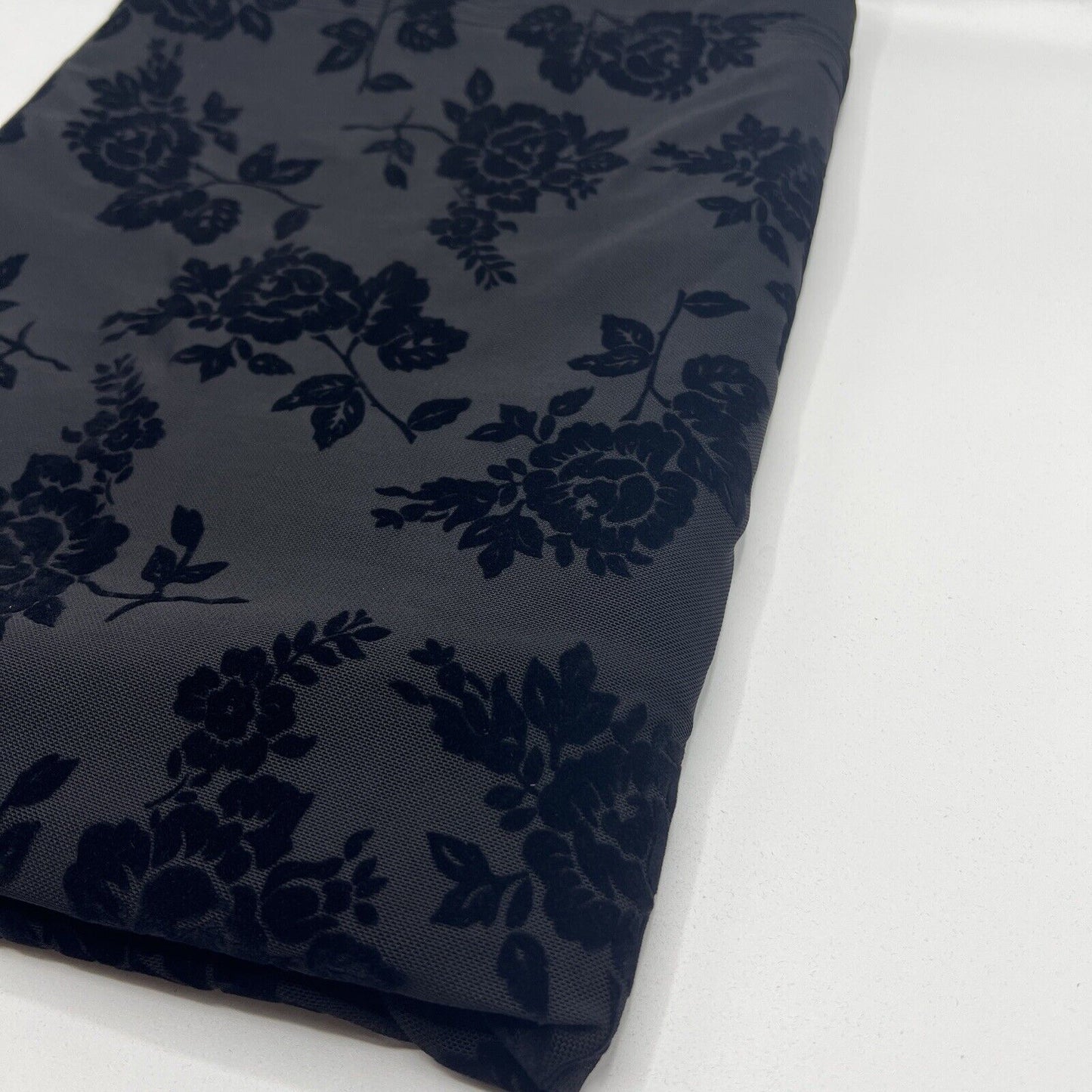 Black Textured Floral Mesh Fabric Stretch - T9 Fabrics