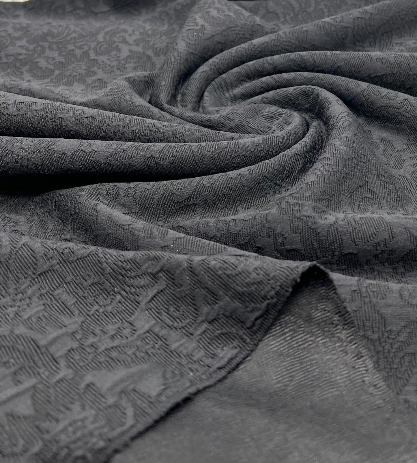 Black Textured Jacquard 2 Way Stretch Fabric - T9 Fabrics