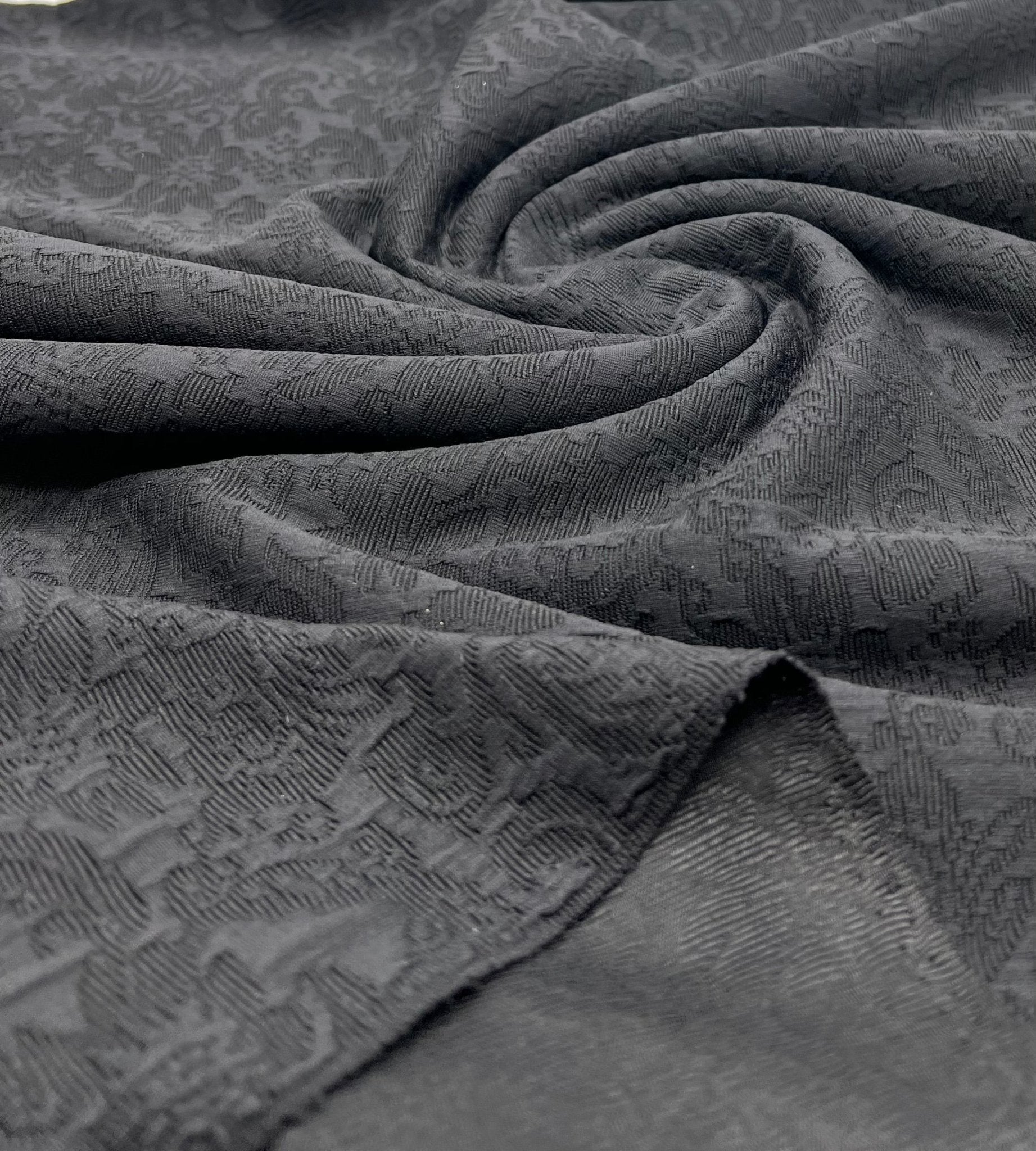 Black Textured Jacquard 2 Way Stretch Fabric - T9 Fabrics