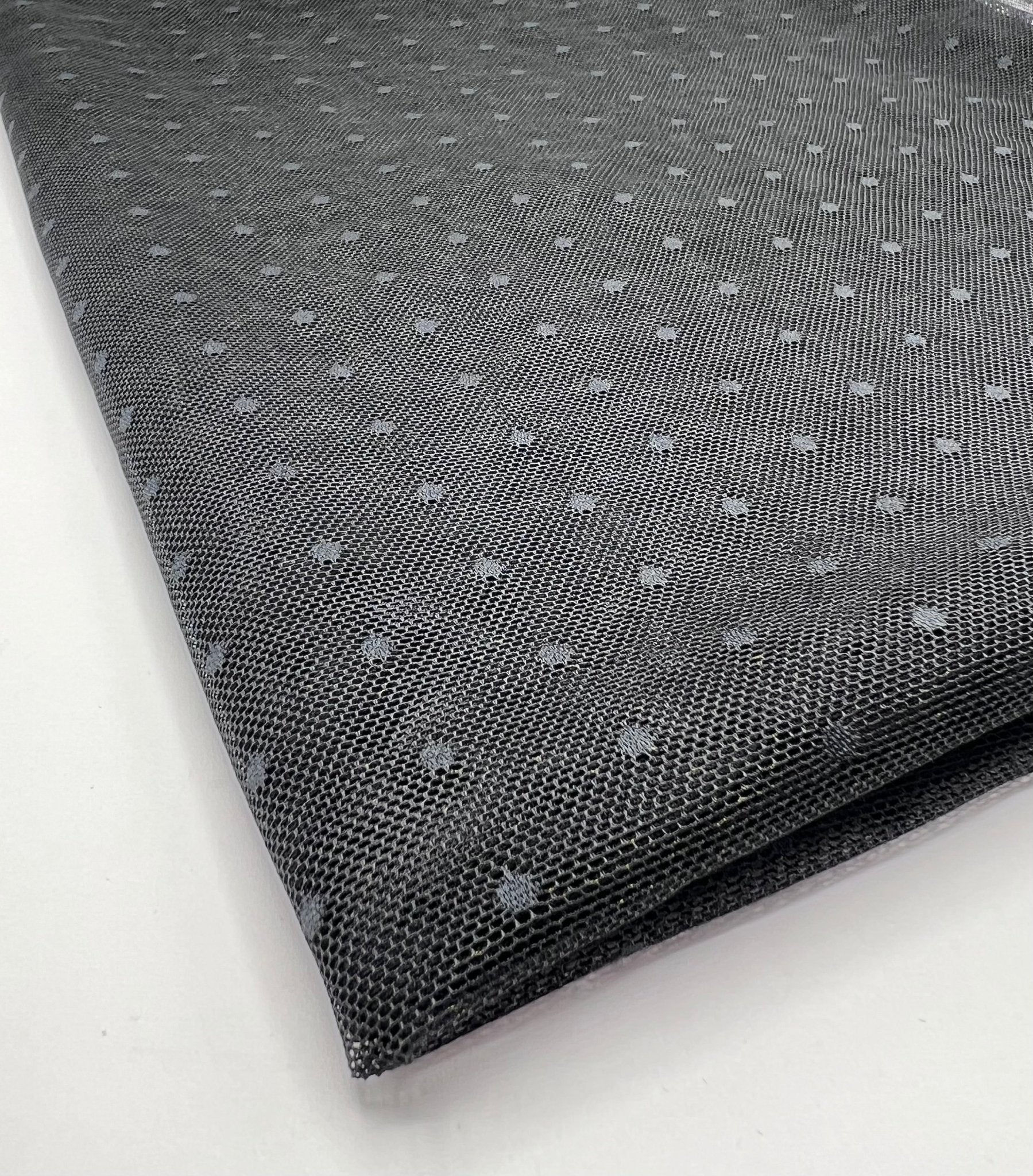 Black Textured Spot Mesh Fabric Stretch - T9 Fabrics