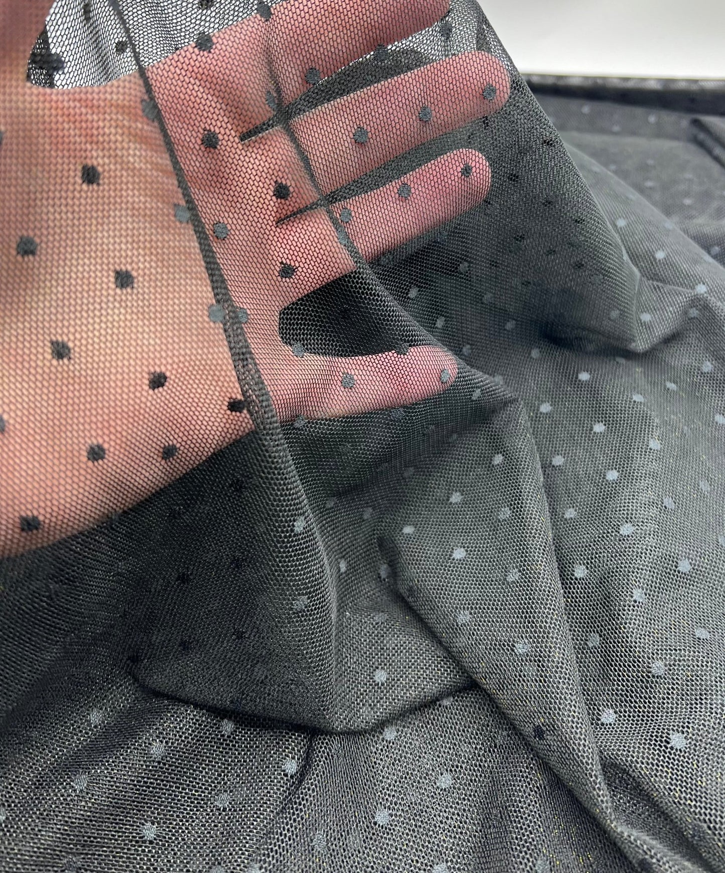 Black Textured Spot Mesh Fabric Stretch - T9 Fabrics