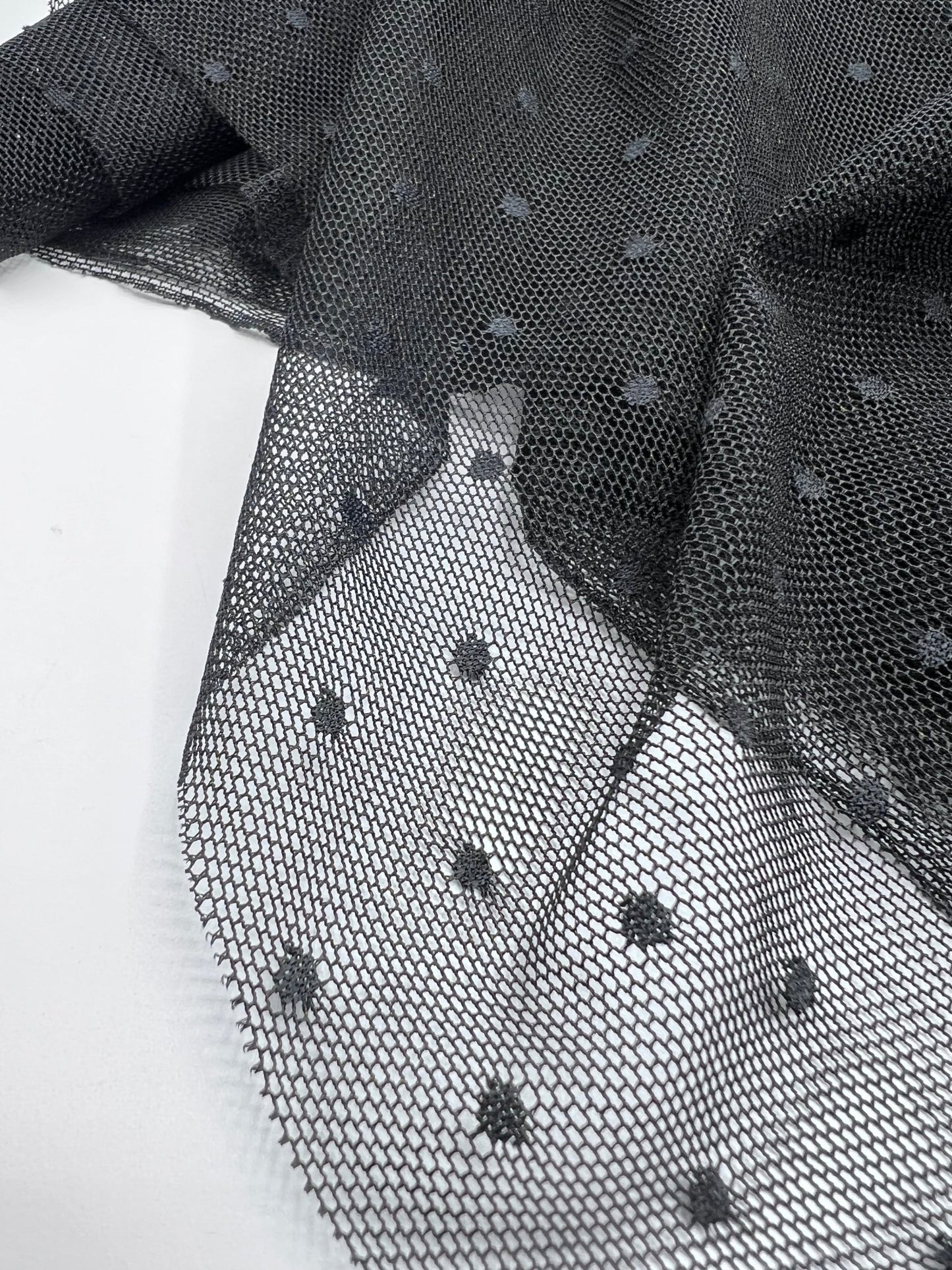 Black Textured Spot Mesh Fabric Stretch - T9 Fabrics