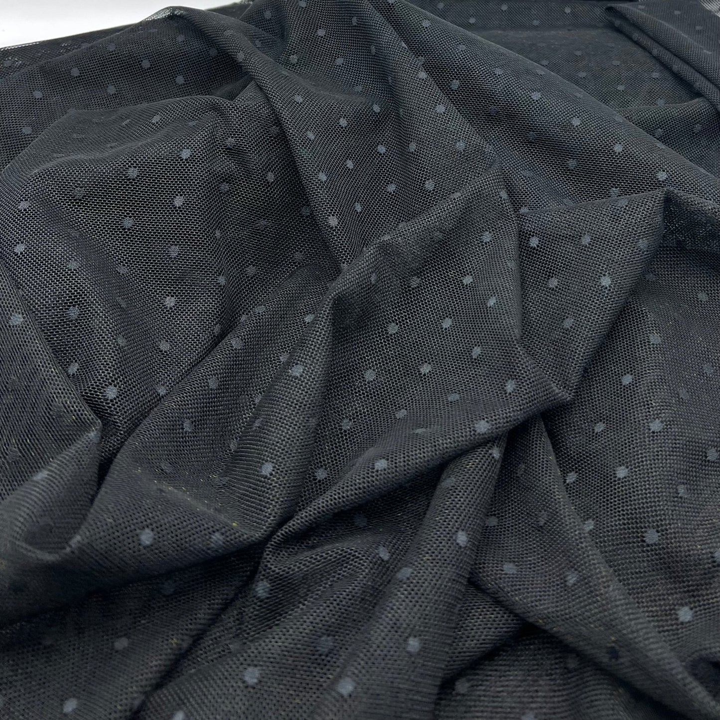 Black Textured Spot Mesh Fabric Stretch - T9 Fabrics