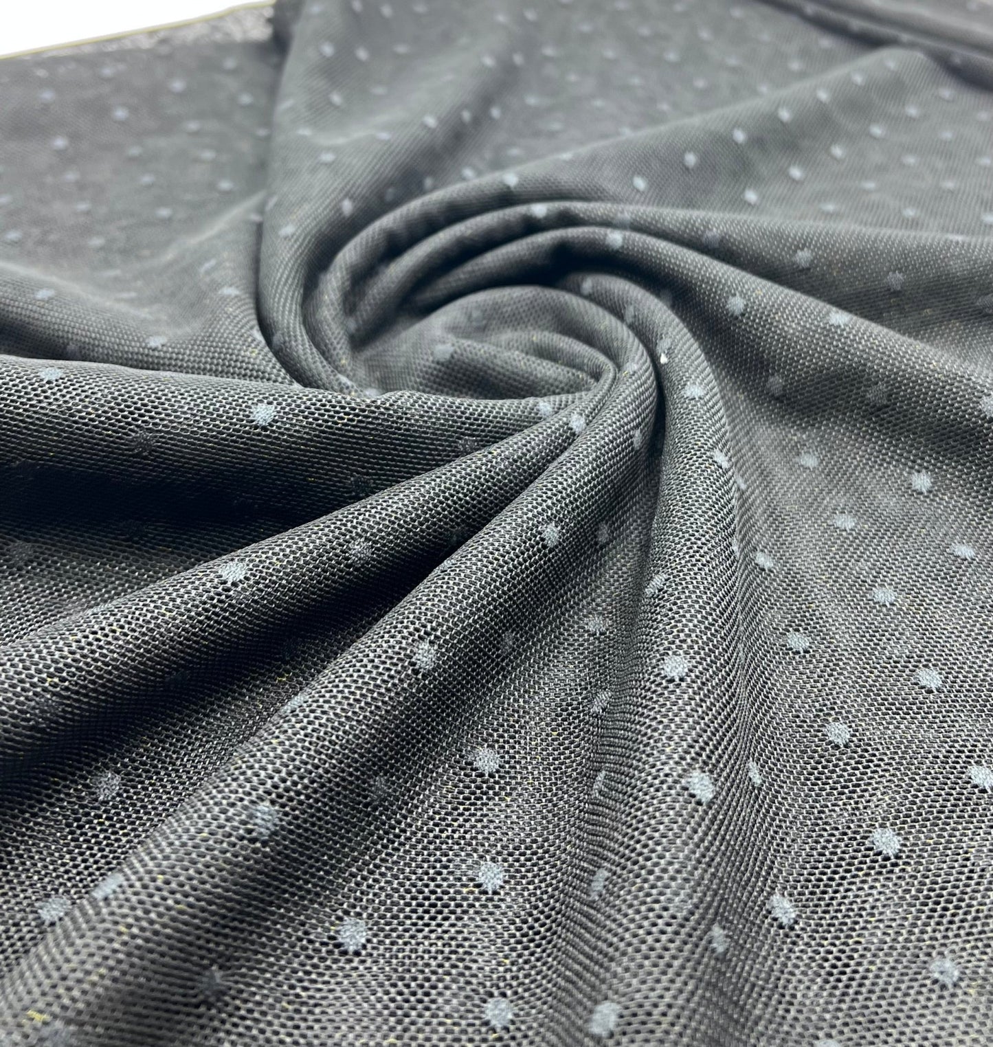 Black Textured Spot Mesh Fabric Stretch - T9 Fabrics