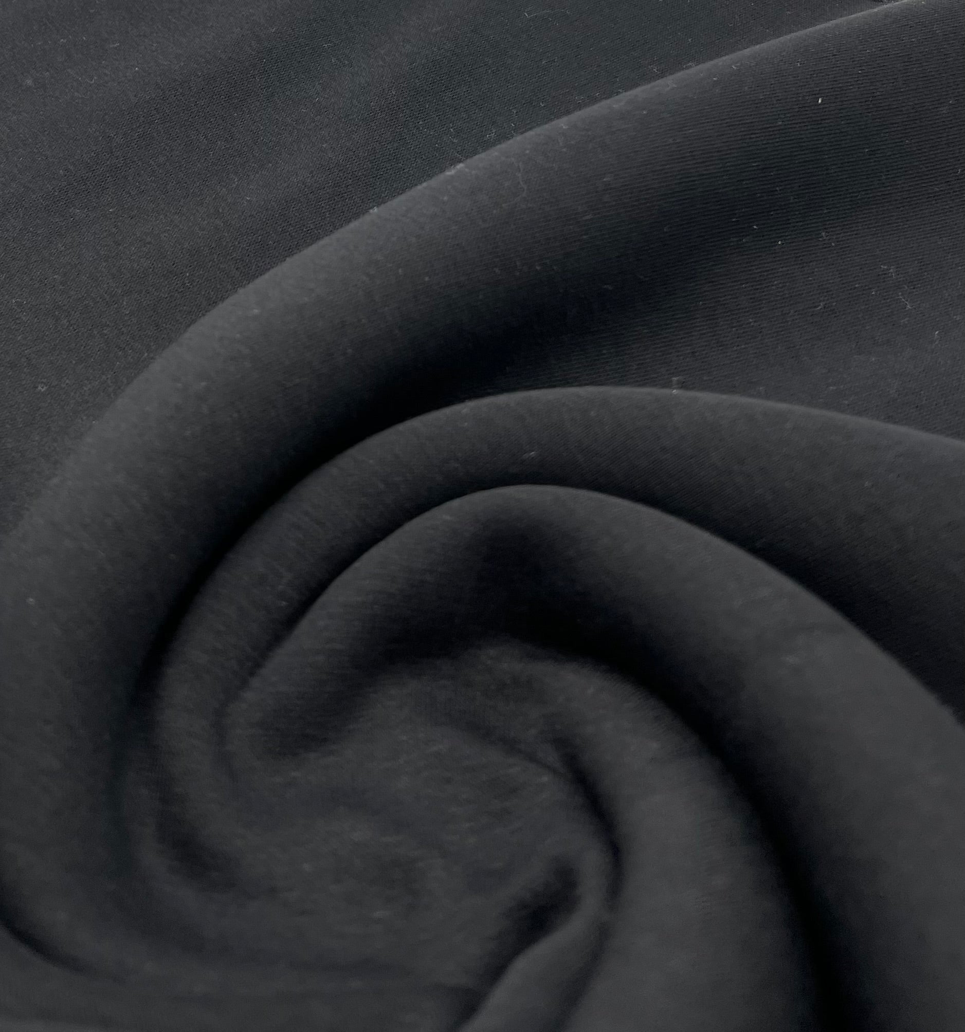 Black Thick Cotton Mix Sweatshirt Fabric 250 GSM 2 Way Stretch - T9 Fabrics