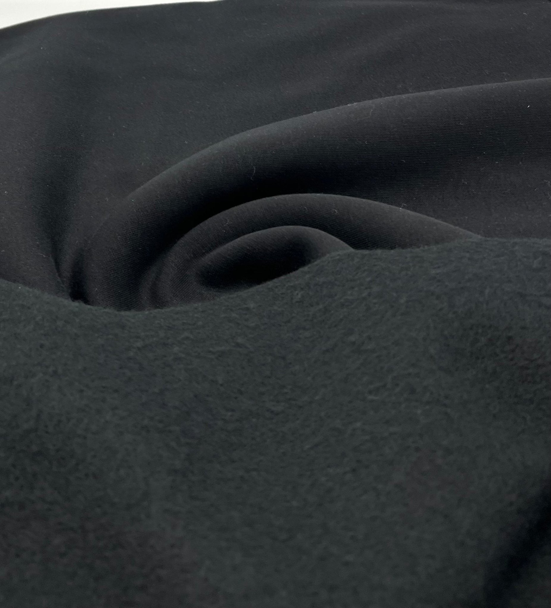 Black Thick Cotton Mix Sweatshirt Fabric 250 GSM 2 Way Stretch - T9 Fabrics