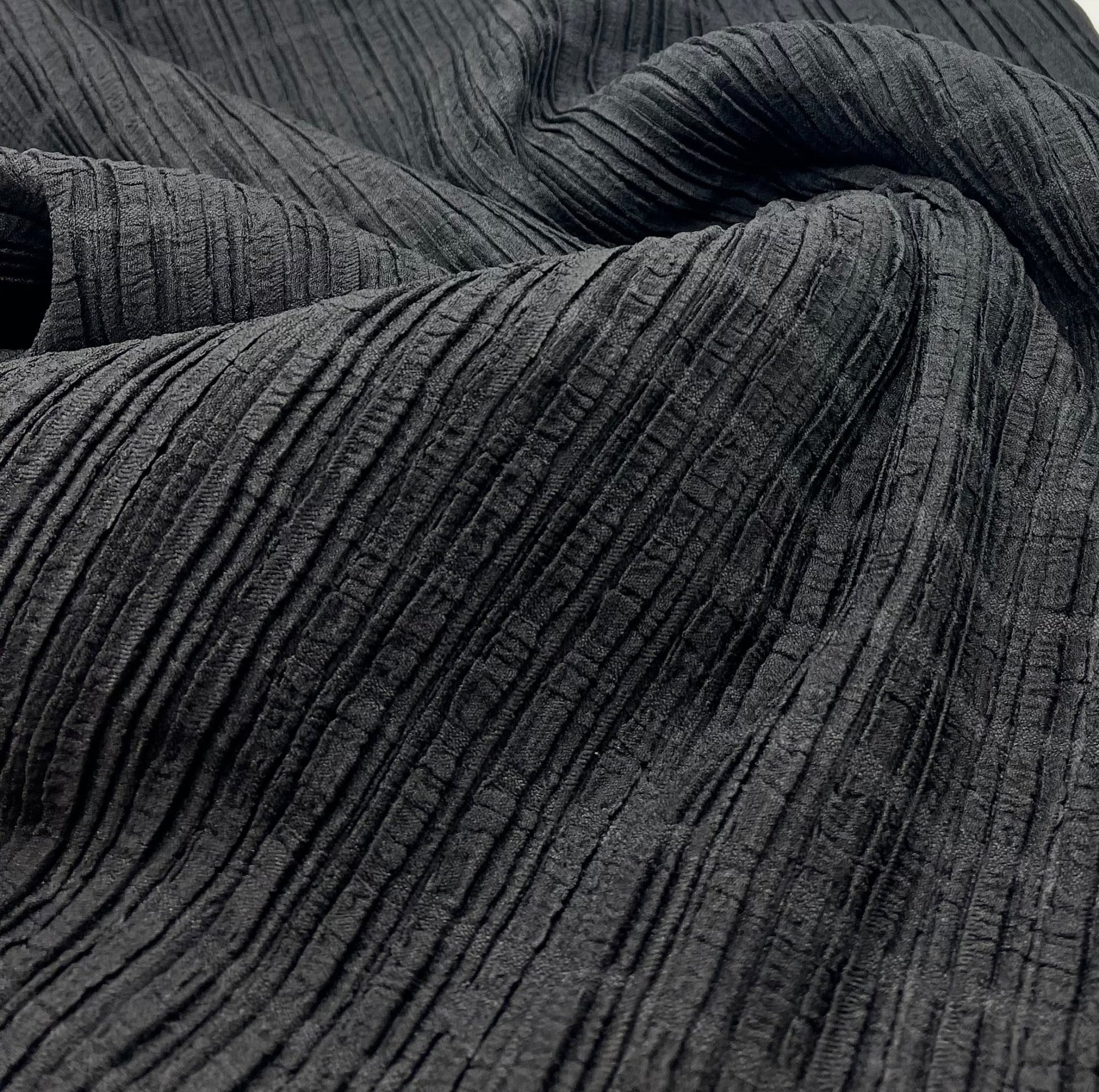Black Thick Textured 4 Way Stretch Fabric - T9 Fabrics