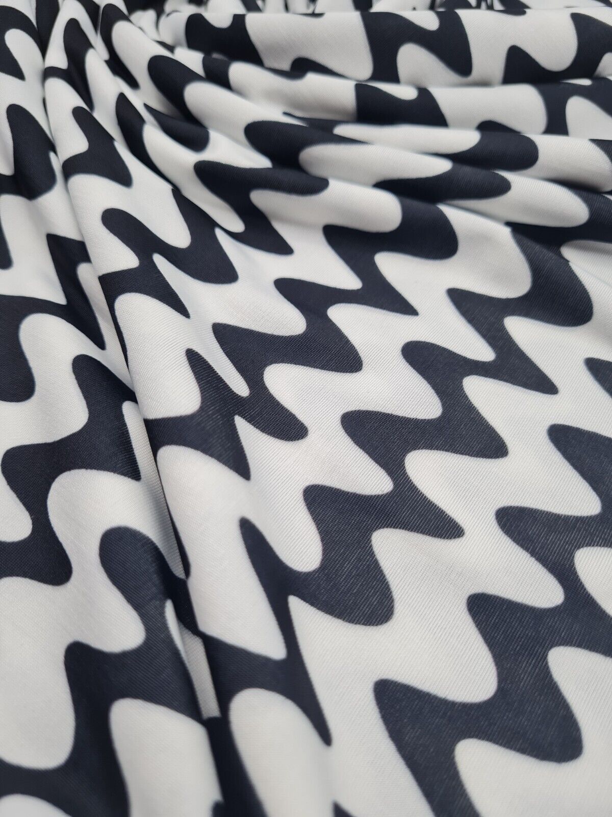 Black Vertical Wiggle Print Soft Touch Stretch Fabric - T9 Fabrics