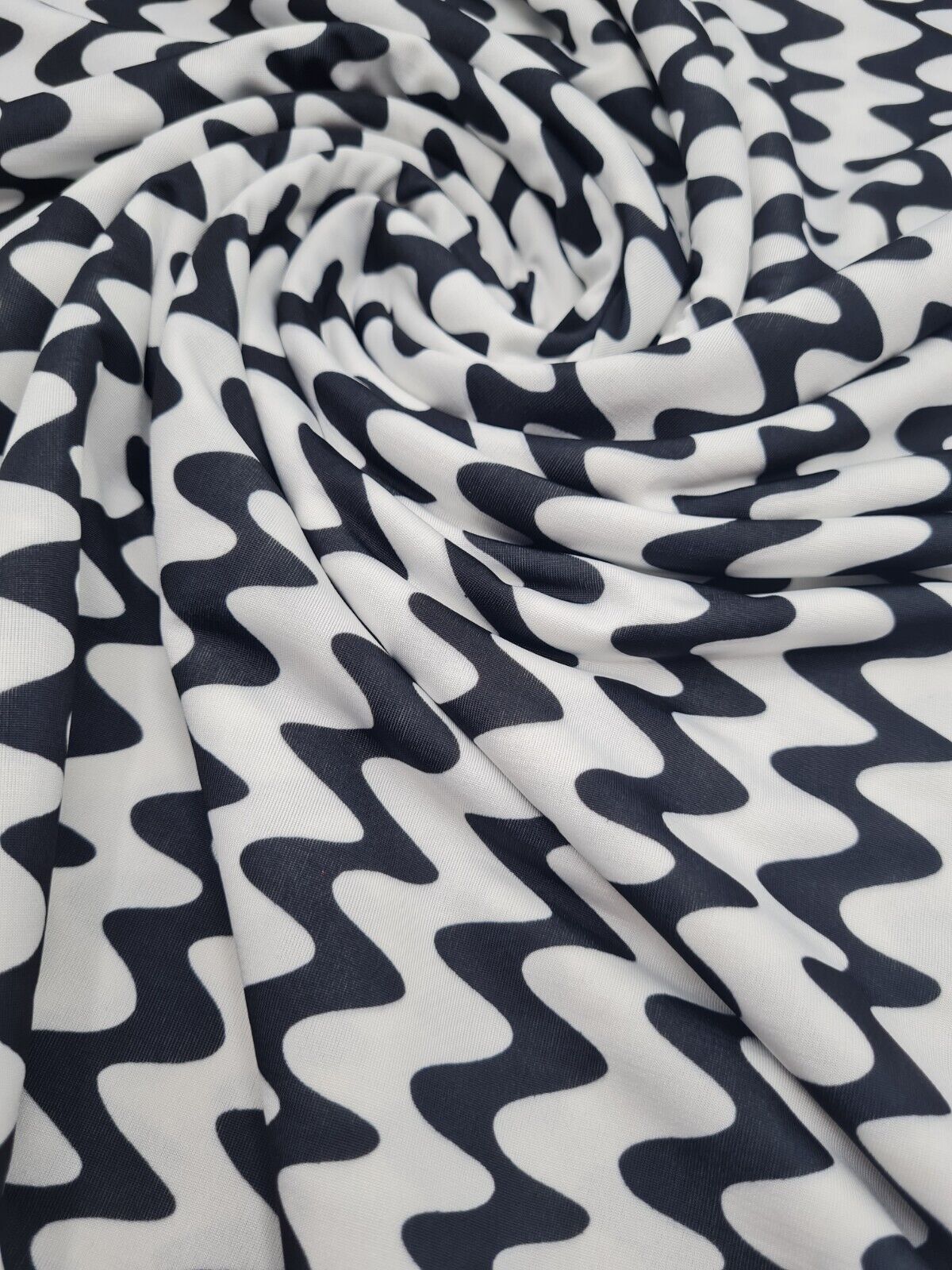 Black Vertical Wiggle Print Soft Touch Stretch Fabric - T9 Fabrics