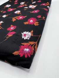 Black White Brown Floral Print Viscose Elastane Fabric - T9 Fabrics