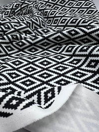 Black White Diamond Printed Scuba Crepe Jersey Fabric 4 Way Stretch - T9 Fabrics