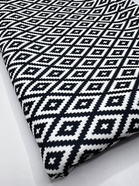 Black White Diamond Printed Scuba Crepe Jersey Fabric 4 Way Stretch - T9 Fabrics