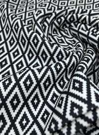 Black White Diamond Printed Scuba Crepe Jersey Fabric 4 Way Stretch - T9 Fabrics