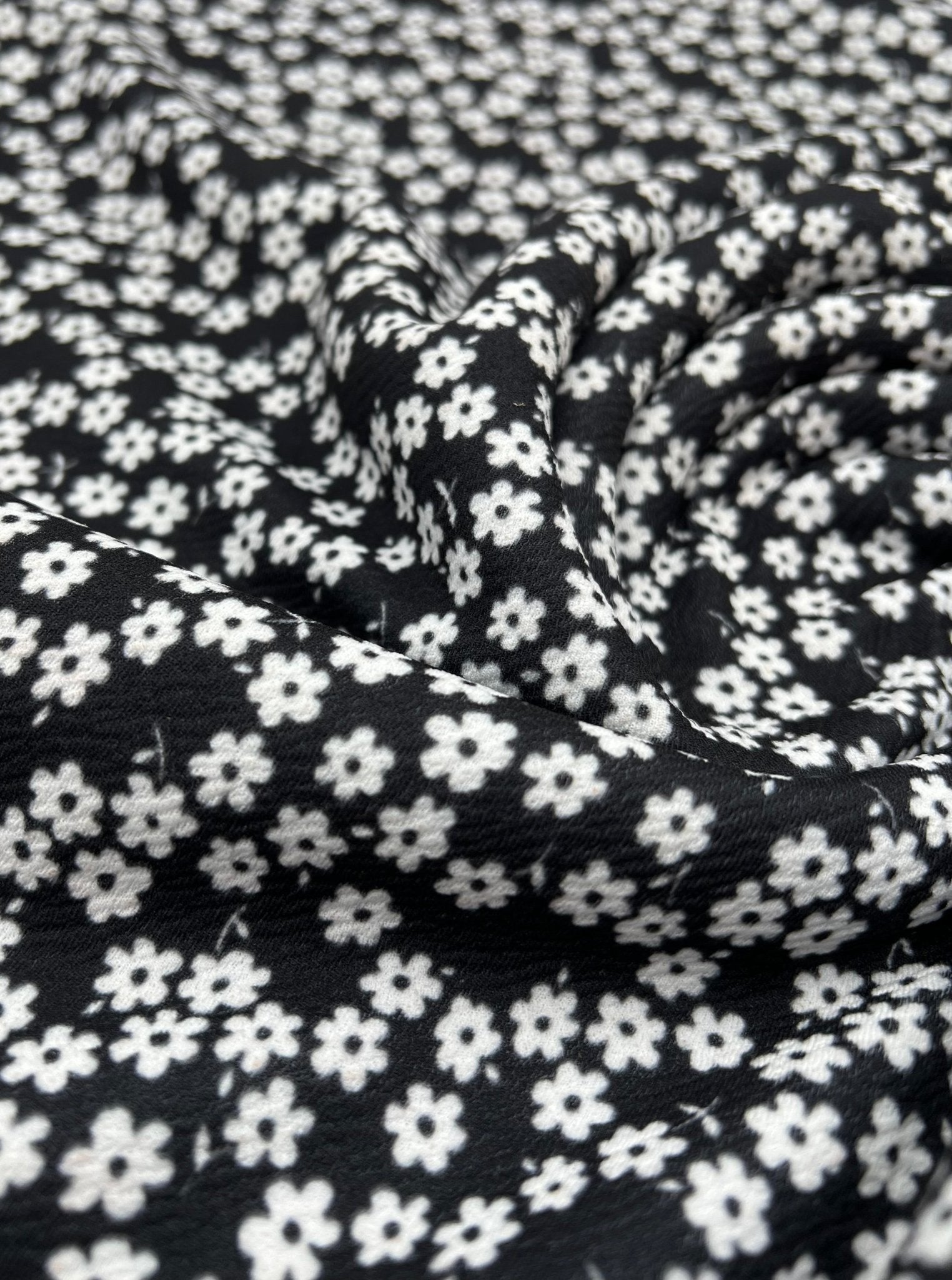 Black & White Ditsy Floral Print Liverpool Stretch Fabric - T9 Fabrics