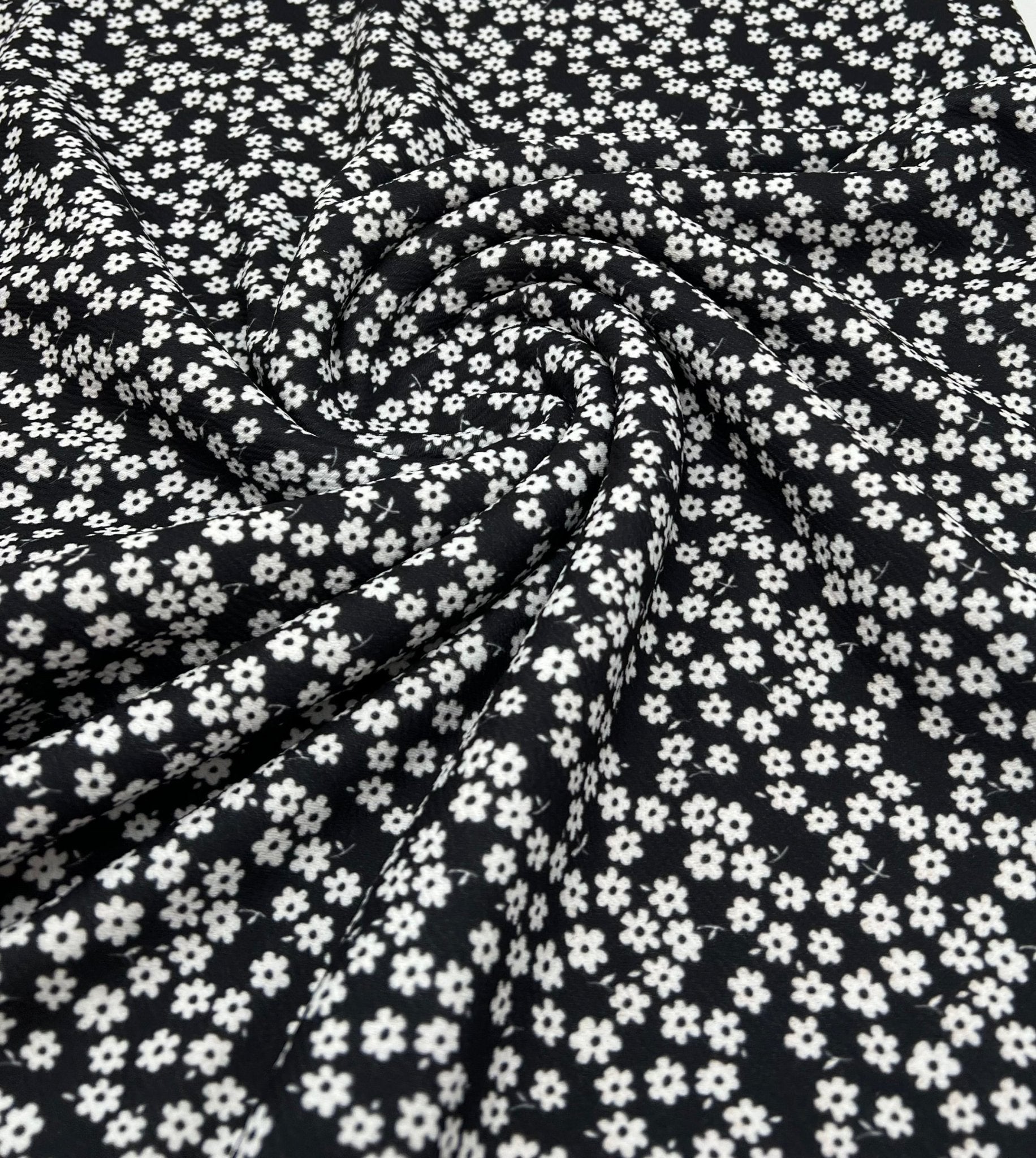 Black & White Ditsy Floral Print Liverpool Stretch Fabric - T9 Fabrics