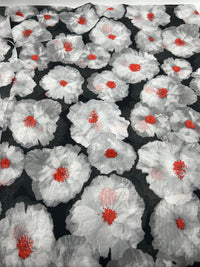 Black White Floral Printed Chiffon Dress Fabric - T9 Fabrics