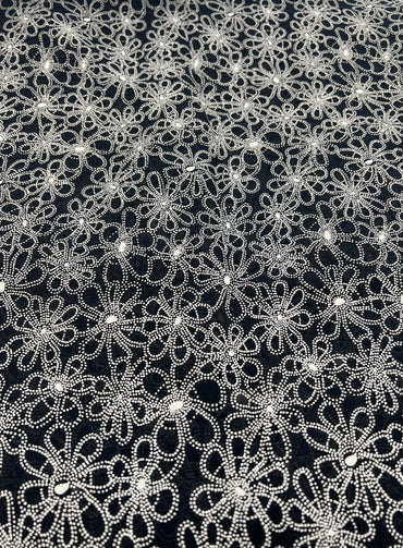 Black White Flower Printed Chiffon Dress Fabric - T9 Fabrics