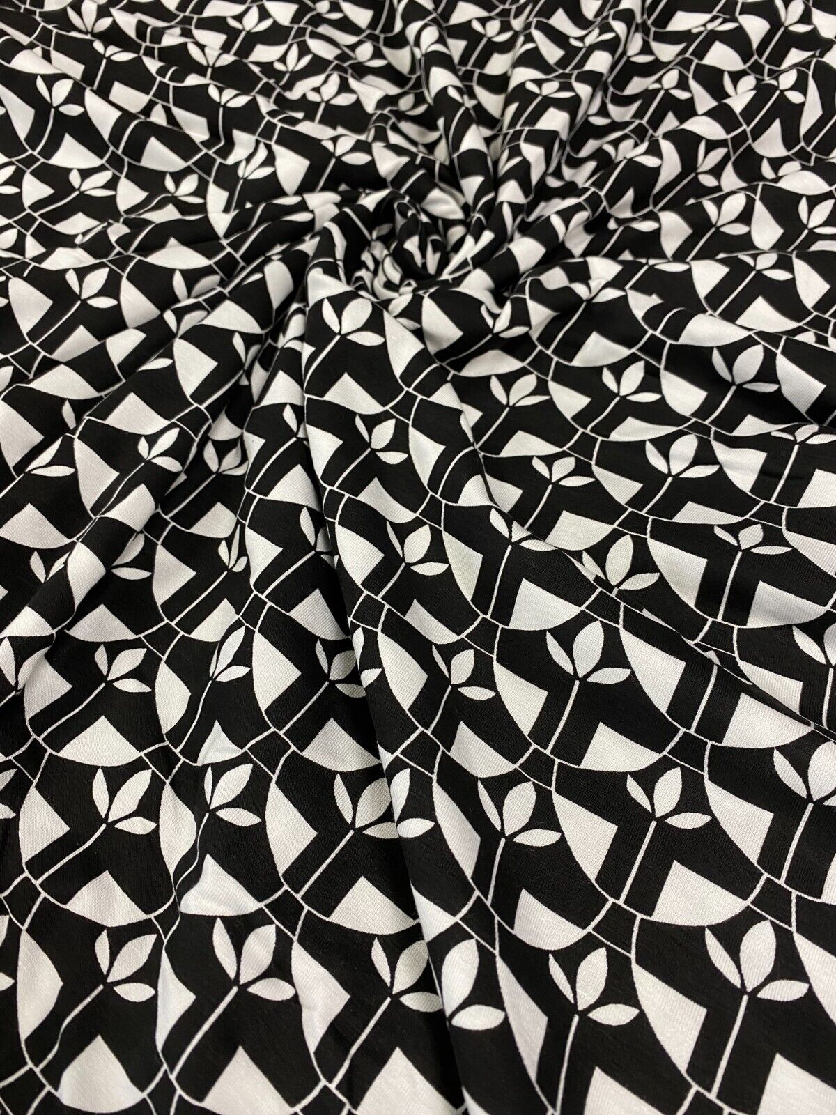 Black & White Geo Print Viscose Elastane Fabric - T9 Fabrics