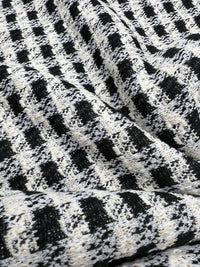 Black White Gingham Gold Speckles Jacquard Stretch Fabric - T9 Fabrics