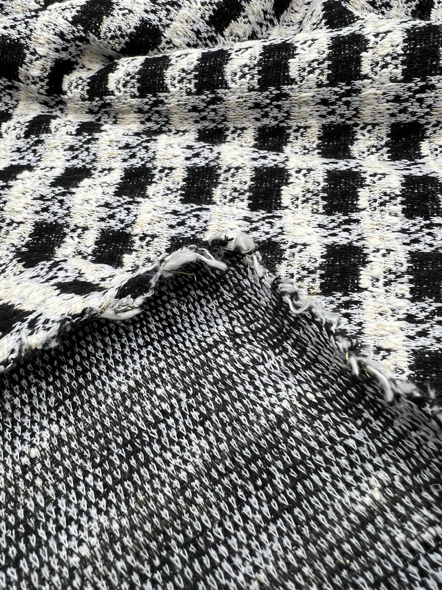 Black White Gingham Gold Speckles Jacquard Stretch Fabric - T9 Fabrics