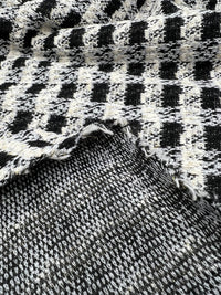 Black White Gingham Gold Speckles Jacquard Stretch Fabric - T9 Fabrics