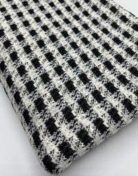 Black White Gingham Gold Speckles Jacquard Stretch Fabric - T9 Fabrics