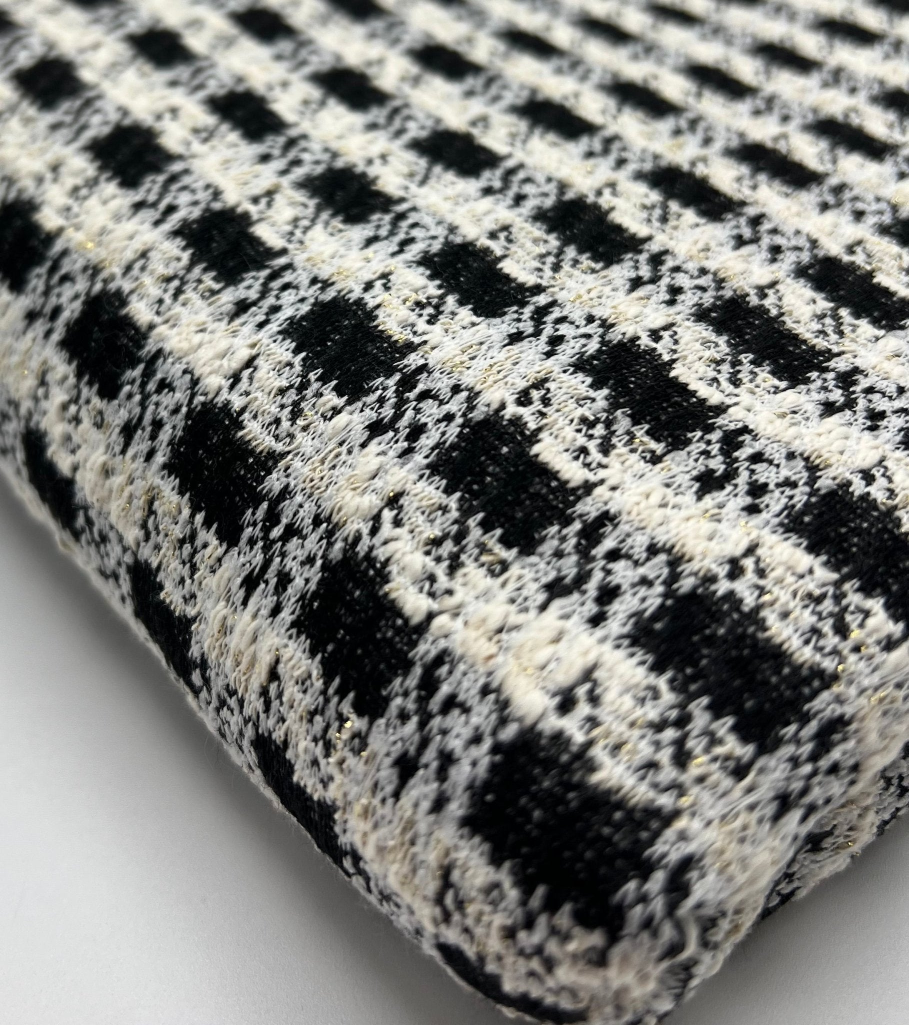 Black White Gingham Gold Speckles Jacquard Stretch Fabric - T9 Fabrics