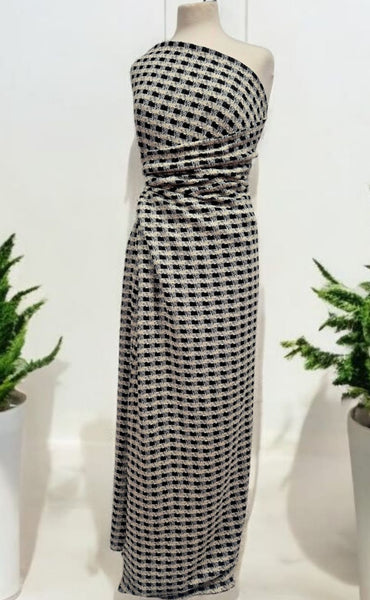 Black White Gingham Gold Speckles Jacquard Stretch Fabric - T9 Fabrics