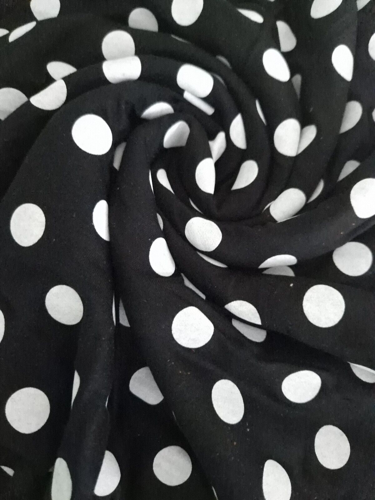 Black & White Large Polka Dot Viscose Elastane Fabric - T9 Fabrics