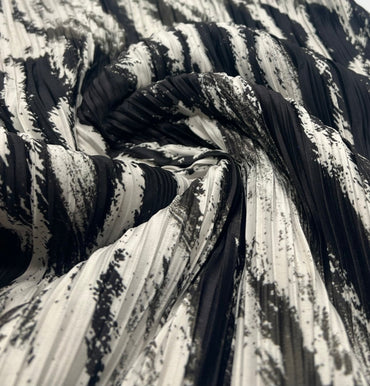 Black White Mix Plisse Pleated Stretch Fabric - T9 Fabrics