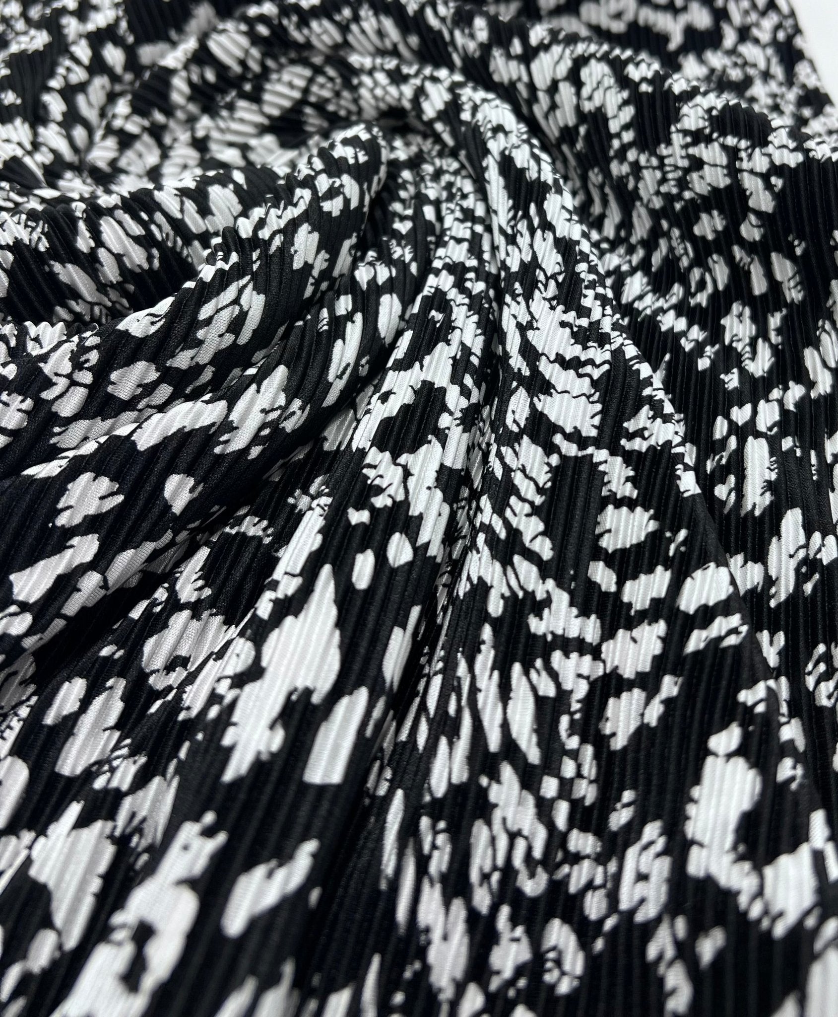 Black White Mix Printed Plisse Fabric - T9 Fabrics