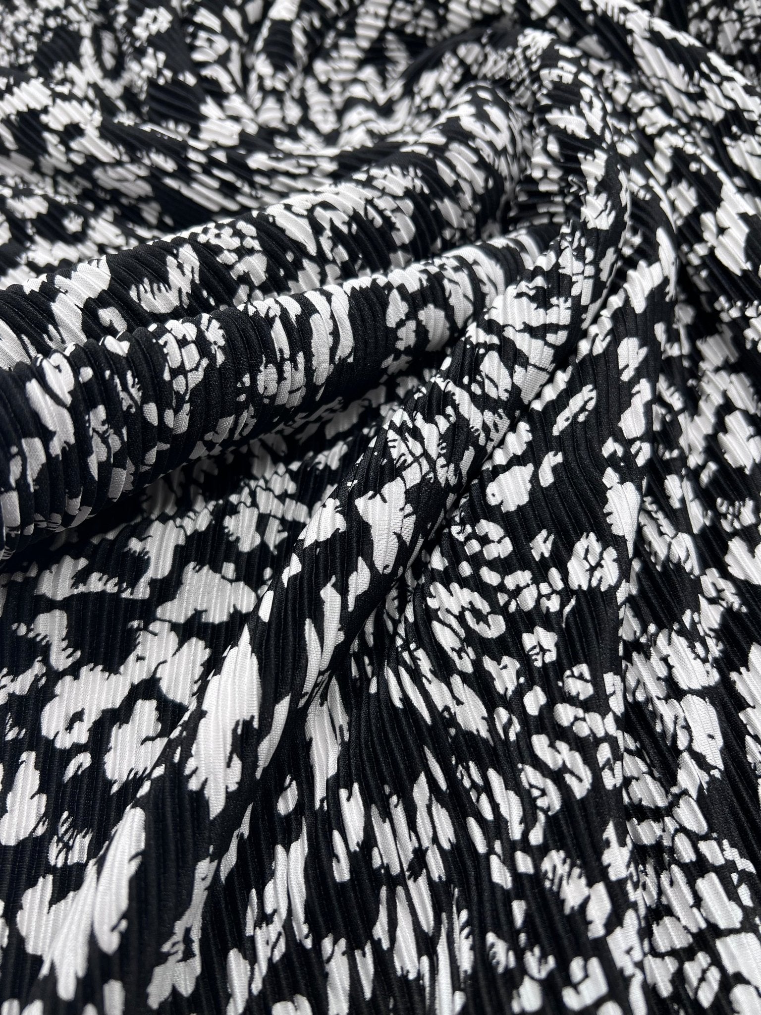 Black White Mix Printed Plisse Fabric - T9 Fabrics