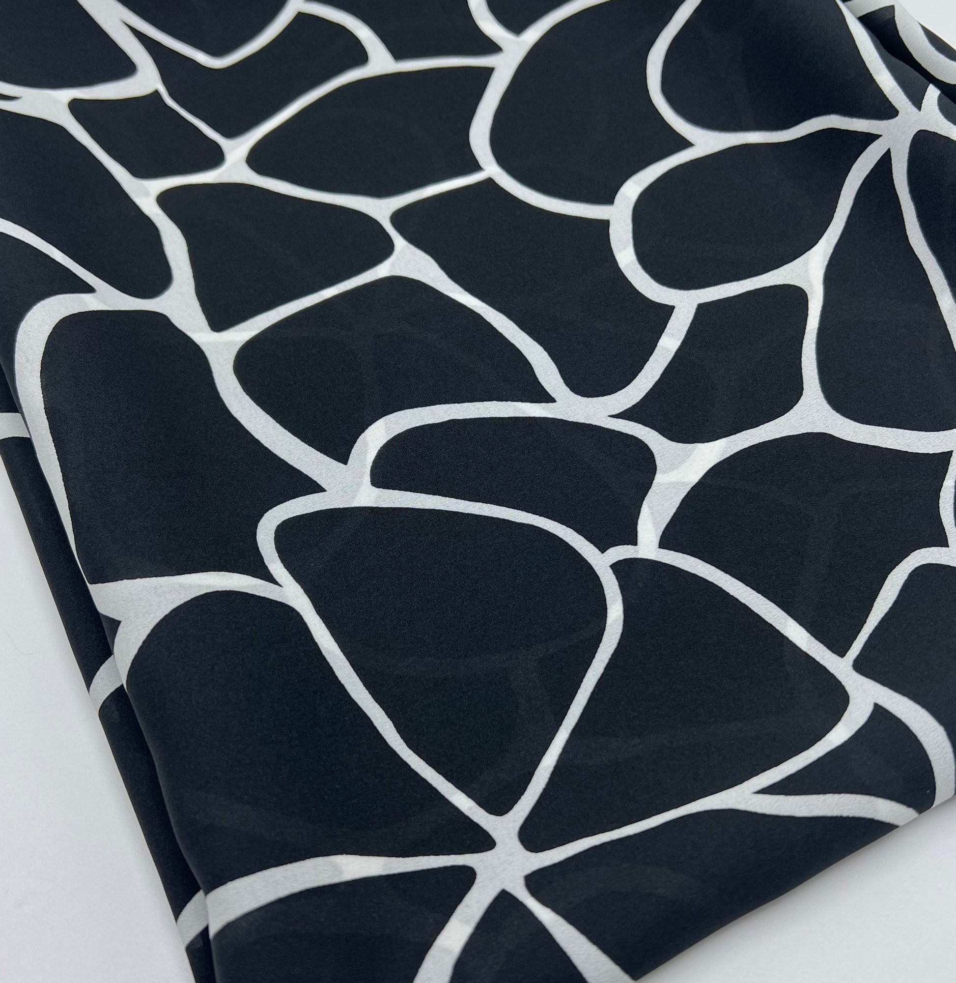 Black White Patterned Printed Chiffon Dress Fabric - T9 Fabrics