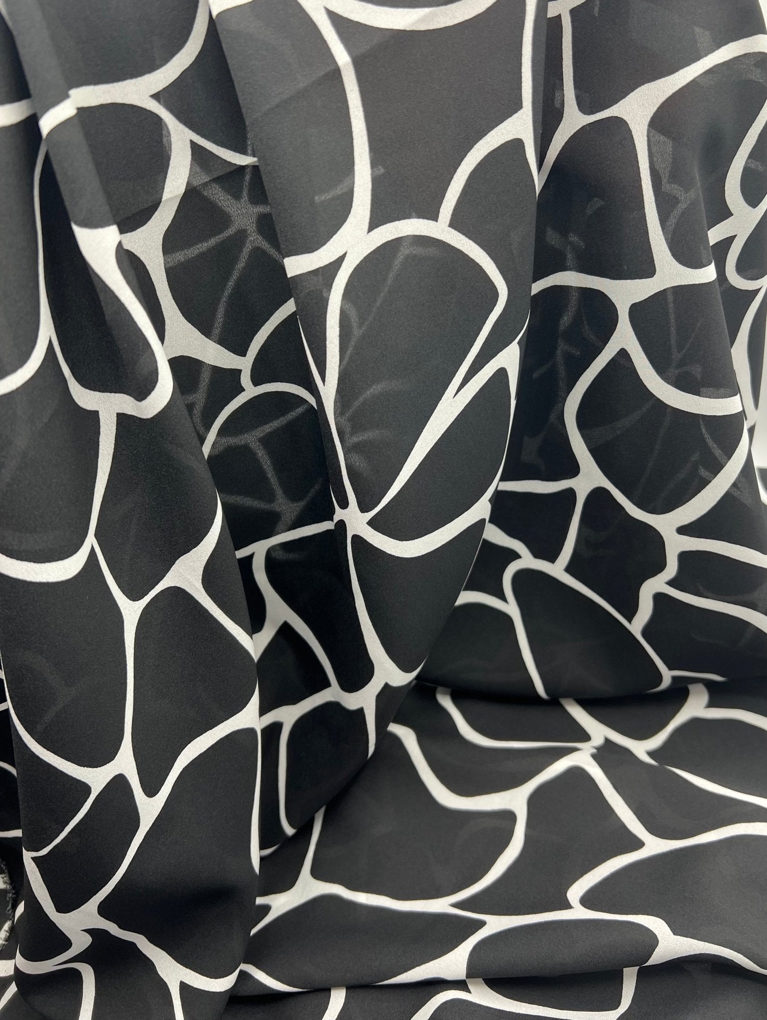 Black White Patterned Printed Chiffon Dress Fabric - T9 Fabrics