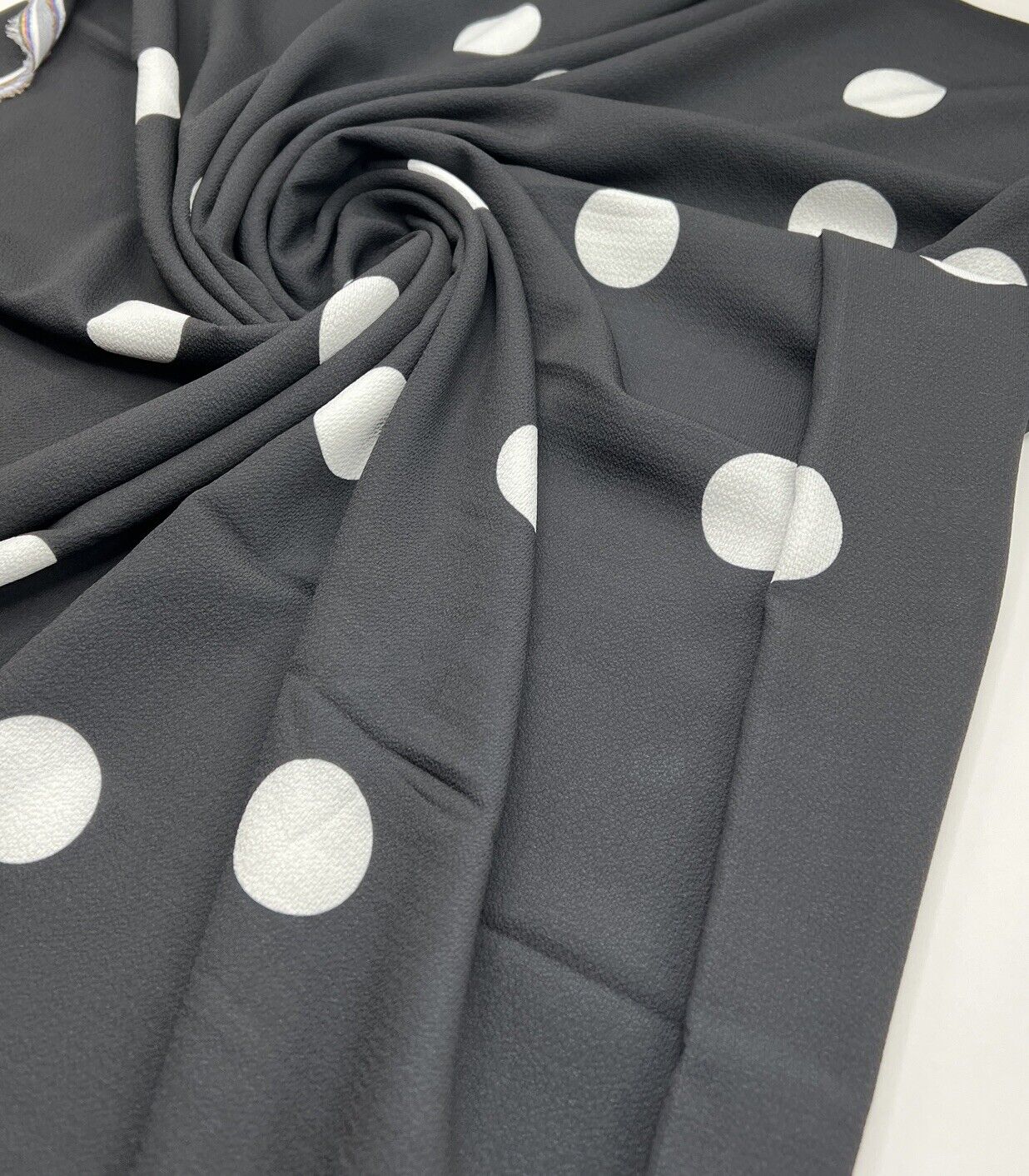 Black White Polka Print Chiffon Fabric - T9 Fabrics