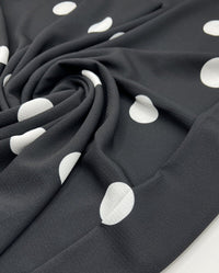 Black White Polka Print Chiffon Fabric - T9 Fabrics