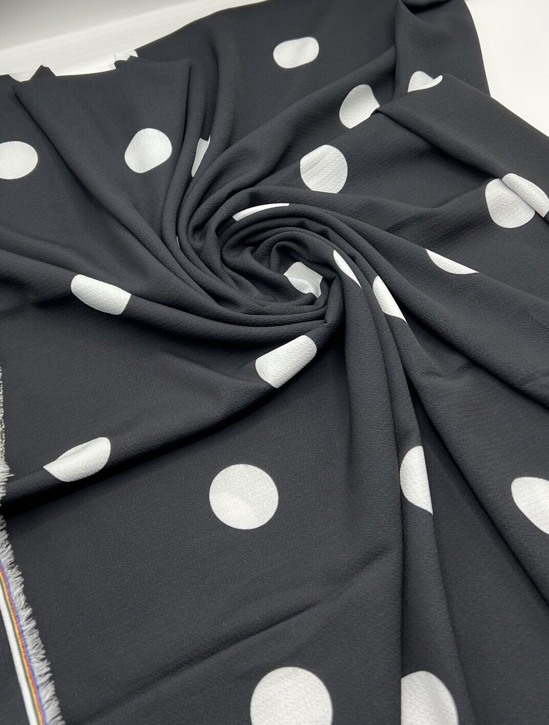 Black White Polka Print Chiffon Fabric - T9 Fabrics