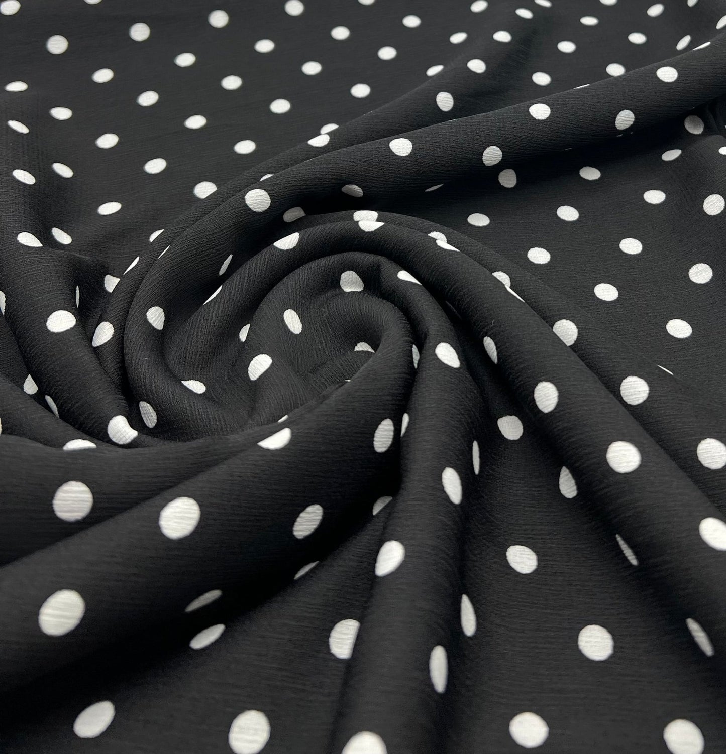 Black White Polka Spot Lightweight Crepe Non Stretch Fabric - T9 Fabrics