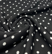 Black White Polka Spot Lightweight Crepe Non Stretch Fabric - T9 Fabrics