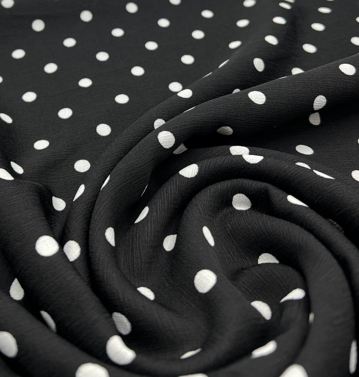 Black White Polka Spot Lightweight Crepe Non Stretch Fabric - T9 Fabrics